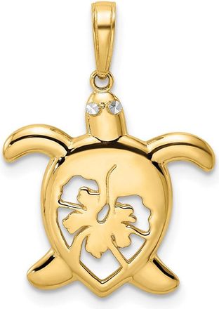 Diamond2Deal 14k Yellow Gold White Rhodium Diamond-cut Floral Turtle Pendant