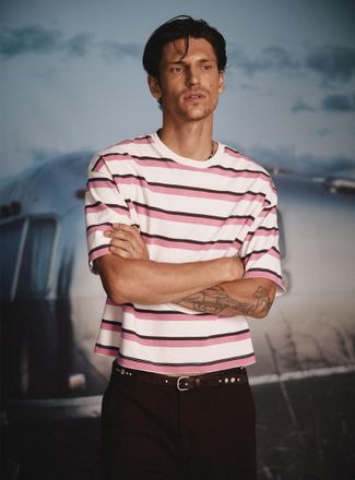 Le 31 Mens Tricolour striped T-shirt Oversized fit