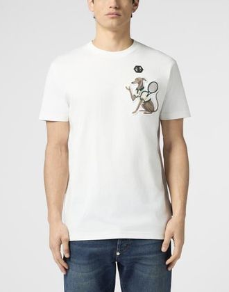 Philipp Plein Round Neck T-Shirt Tennis Pet Patch Men in Offwhite at Nordstrom, Size X-Large