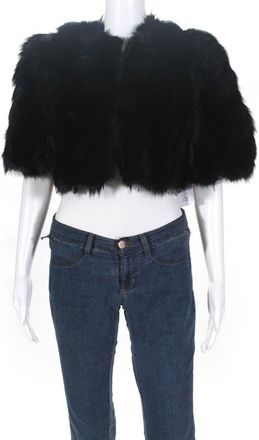 Roberto Cavalli Womens Fox Fur Fringe Cropped Coat Black