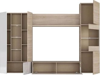 No Brand No Brand - Parete attrezzata, Mobile da soggiorno porta tv modulare, Composizione salotto con pensili e vetrine e luce led, cm 260x42h185, Rovere e