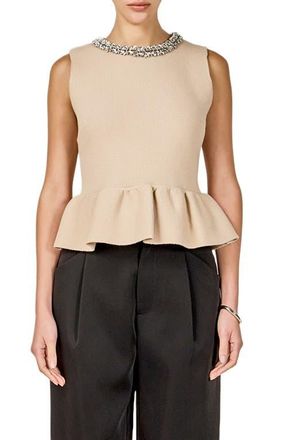 endless rose Embellished Knit Peplum Top in Beige at Nordstrom, Size X-Small