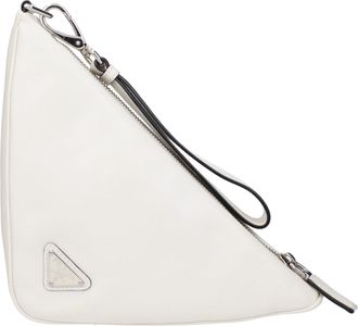 Prada Womens Logo-Embossed Leather Clutch White