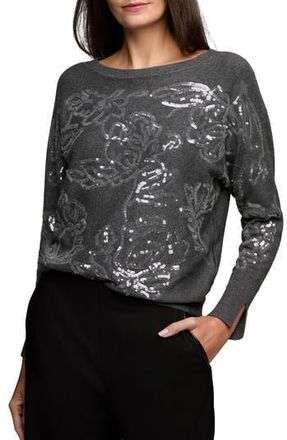 Nic+Zoe Floral Sequin Embellished Cotton, Cashmere & Silk Blend Sweater in Grey Mix at Nordstrom Rack, Size Large