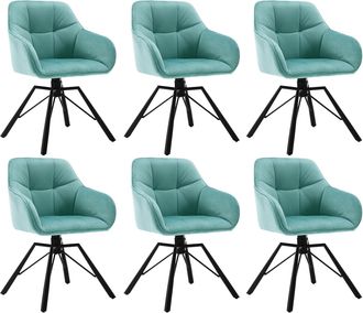 Woltu 6x Silla De Comedor Decorativas Tapizadas En Terciopelo Transpirable Con Respaldo Ergon&oacute;mico Reposabrazos Y Patas De Metal 58x54x82 Cm Turquesa B - Wo