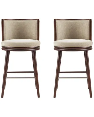 Manhattan Comfort Set Of 2 Evalyn Textured Chenille Barstools With Beech Wood Legs
