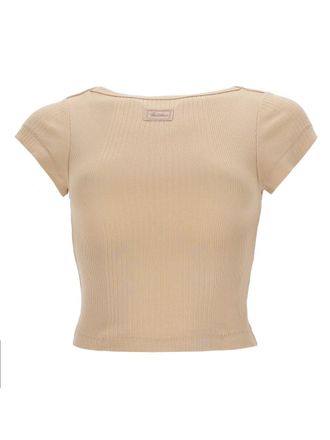 Jean Paul Gaultier Cropped Ribbed Knit Front Logo Patch Top