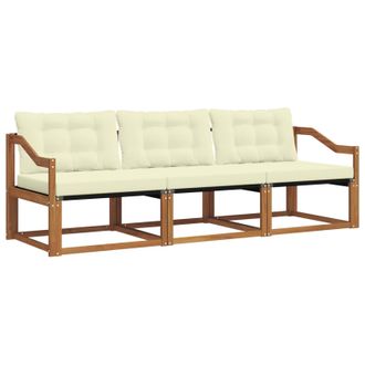vidaXL Conjunto De Sof&aacute;s De Exterior Con Coj&iacute;n 3 Pcs Natural Y Crema Vidaxl