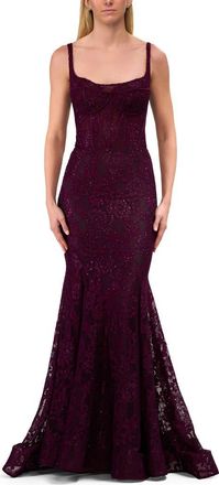 La Femme Mermaid Stretch Lace Gown with Corset Top in Dark Berry at Nordstrom, Size 10