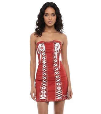 Dsquared2 Red Embellished Strapless Mini Dress