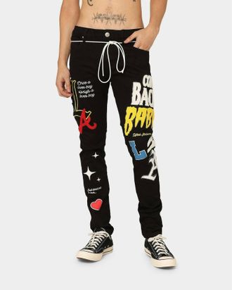 Lifted Anchors Mens Boulevard Puff Print Denim Pant In Black Wash