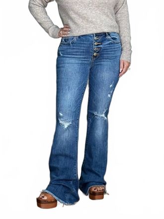 Judy Blue Dont Be So Buttoned Up Flare Jeans In Medium Wash
