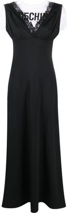 Moschino logo-print layered maxi dress - women - Elastane/Polyester/Cotton - 38 - Black