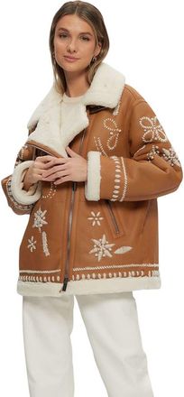 Gorski Shearling Lamb Jacket With Embroidery in White/whiskey at Nordstrom, Size Medium