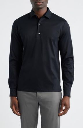 Aur&eacute;lien Mercerized Cotton Long Sleeve Polo in Black at Nordstrom Rack, Size Xx-Large