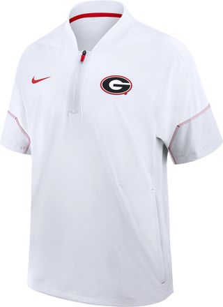 Nike Georgia Sideline Coach Nike Mens College 1/2-Zip Short-Sleeve Hooded Jacket in White | 03BO075KGBN-6XU