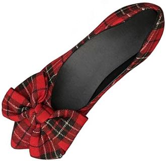 Generic Womens Plaid Bow Ballet Flat Shoes, Cute Trendy Slip On Pointed Toe Loafers, Comfortable Casual Shoes for Business Casual Office Work & Everyday Wear 