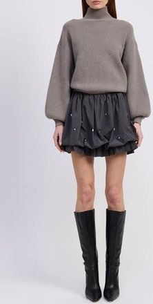 En Saison Florentina Long Sleeve Mixed Media Minidress in Gray at Nordstrom Rack, Size X-Small