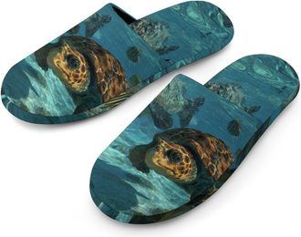 Generic Sea Turtle Prints Mens Slippers Warm Non-Slip Houes Shose Spa Slipper for Home Bedroom