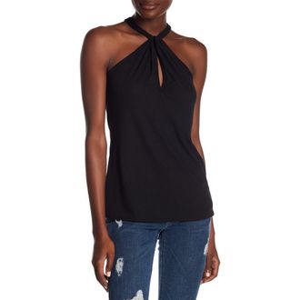 Go Couture Modern Halter Tank Top in Black Ribbed at Nordstrom Rack, Size X-Large
