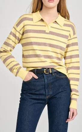 Wayf Carter Stripe Polo Sweater in Yellow Stripe at Nordstrom Rack, Size X-Large
