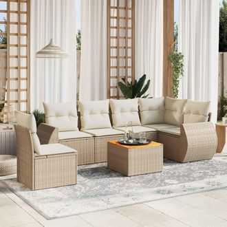 vidaXL Vidaxl - Set Sof&aacute;s De Jard&iacute;n 7 Piezas Y Cojines Rat&aacute;n Sint&eacute;tico Beige