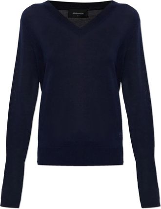 Dsquared2 V-hals trui - Dames - V-hals truien - Blauw - L - Wol - Truien & Vesten