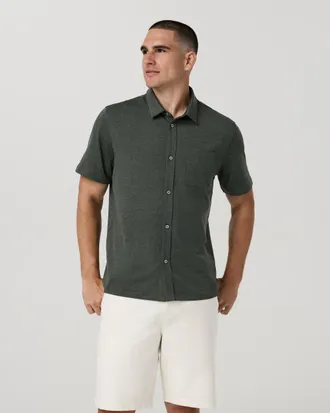 Vuori Clothing Short Sleeve Ponto Button Down Shirt | River Rock Heather | Medium