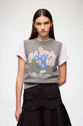 Ganni Grey Vest with Flowers