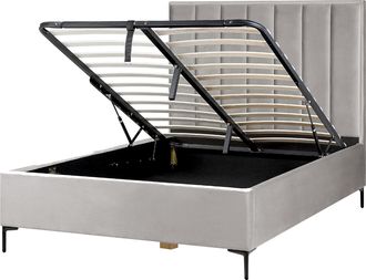Beliani Beliani - Cama En Terciopelo Gris 140 X 200 Cm Con Almacenamiento Cabecero Acolchado Patas De Metal Negro Sezanne