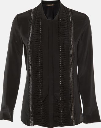 Roberto Cavalli Black Silk Studded Neck Tie Detail Shirt