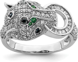 Diamond2Deal Sterling Silver Rhodium-plated Polished Cubic Zirconia Cheetah Ring