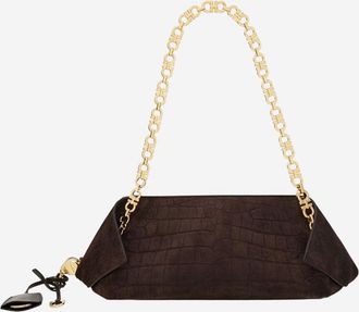 Ferragamo Womens Suede Shoulder Bag Dark Brown Leather