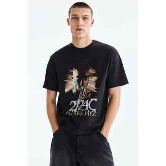 H&M Loose Fit T-shirt in Black/2Pac at Nordstrom, Size X-Large