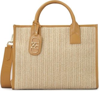 Kazar Gevlochten beige handtas met leerelementen - Dames - Handtassen - Beige - ONE Size - Leer - Tassen
