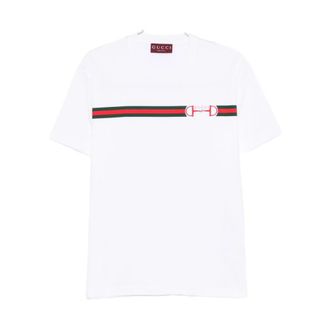 Gucci Logo Katoenen T-Shirt - Dames - T-shirts - Wit - M - Katoen - Tops