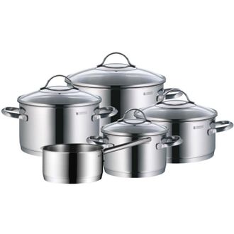WMF Set di Pentole WMF Provence Plus in Acciaio Inox Argento, Completo di 5 Pentole e Padelle per Cucina, Kit di 9 Pezzi
