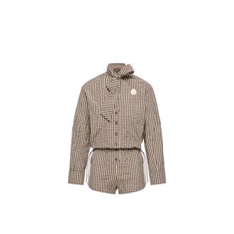 Moncler Moncler Vichy Romper With Bow, Women, Brown, Size: 40