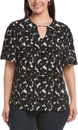 Anne Klein Plus Pleat Neck Bell Sleeve Top