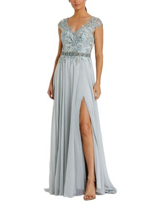 Mac Duggal Embellished Cap Sleeve Bodice Flowy Gown