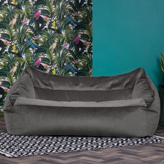 Icon Brand Cecilia Bean Bag Sofa Midnight Blue Giant Velvet Bean Bag Chair in Charcoal