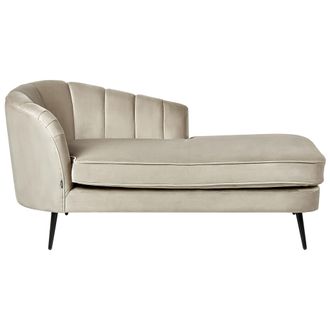 Beliani Chaise Lounge De Terciopelo Izquierdo Dise&ntilde;o Moderno Tapicer&iacute;a Patas Metal Negras Beige Allier