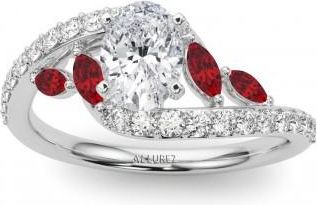 Allurez Swirl Design Lab Grown Diamond & Marquise Lab Ruby Engagement Ring 14K White Gold (0.63ct)