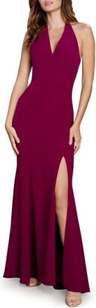 Dress The Population Shiloh Halter Trumpet Gown in Dark Magenta at Nordstrom, Size X-Small