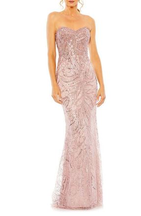Mac Duggal Strapless Rhinestone Embellished Trumpet Gown in Blush at Nordstrom, Size 10