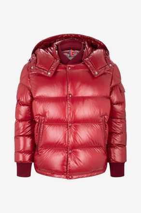 Moncler Gl&auml;nzende kurze Daunenjacke mit abnehmbarer Kapuze Maljasset