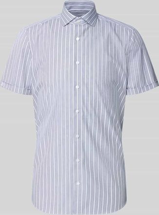 Olymp Level 5 Slim Fit Business-Hemd mit Blockstreifen und Kentkragen in Marine, Gr&ouml;&szlig;e 38