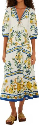 Farm Rio Emily Floral Tapestry Drawstring Midi Dress In Off White
