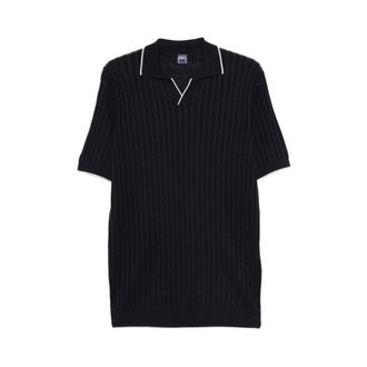 Fedeli Polo Shirts, male, Blue, Size: 2XL Ribbed V-neck Polo Sweater