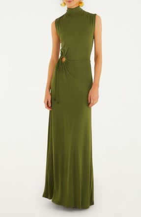 Farm Rio High Neck Cutout Maxi Dress in Dark Green at Nordstrom, Size Xx-Small